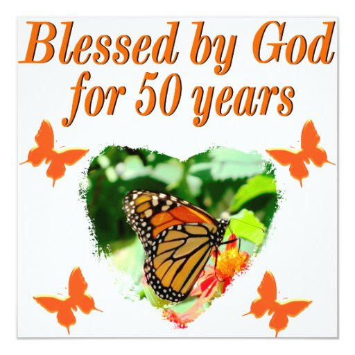 50TH BIRTHDAY BUTTERFLY 5.25X5.25 SQUARE PAPER INVITATION CARD