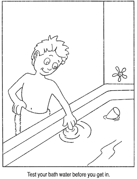 Check the water. Free Fire prevention coloring books about safety.