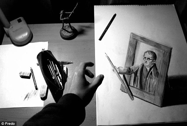 Picture frame: The photograph is handing Fredo a pencil in this image