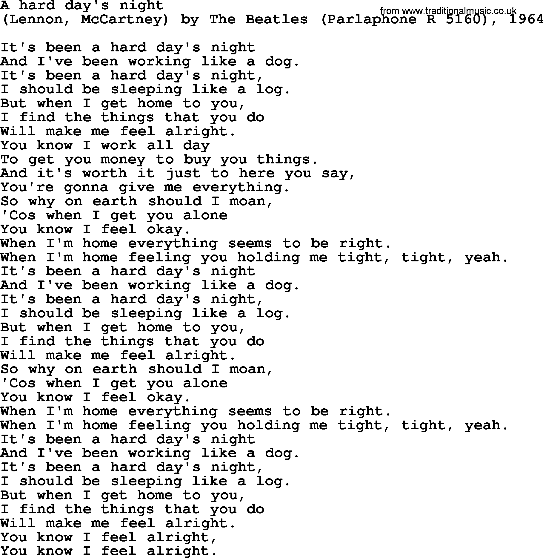 Bruce Springsteen Song A Hard Day S Night Lyrics