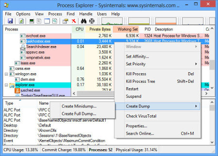 Главное окно Process Explorer