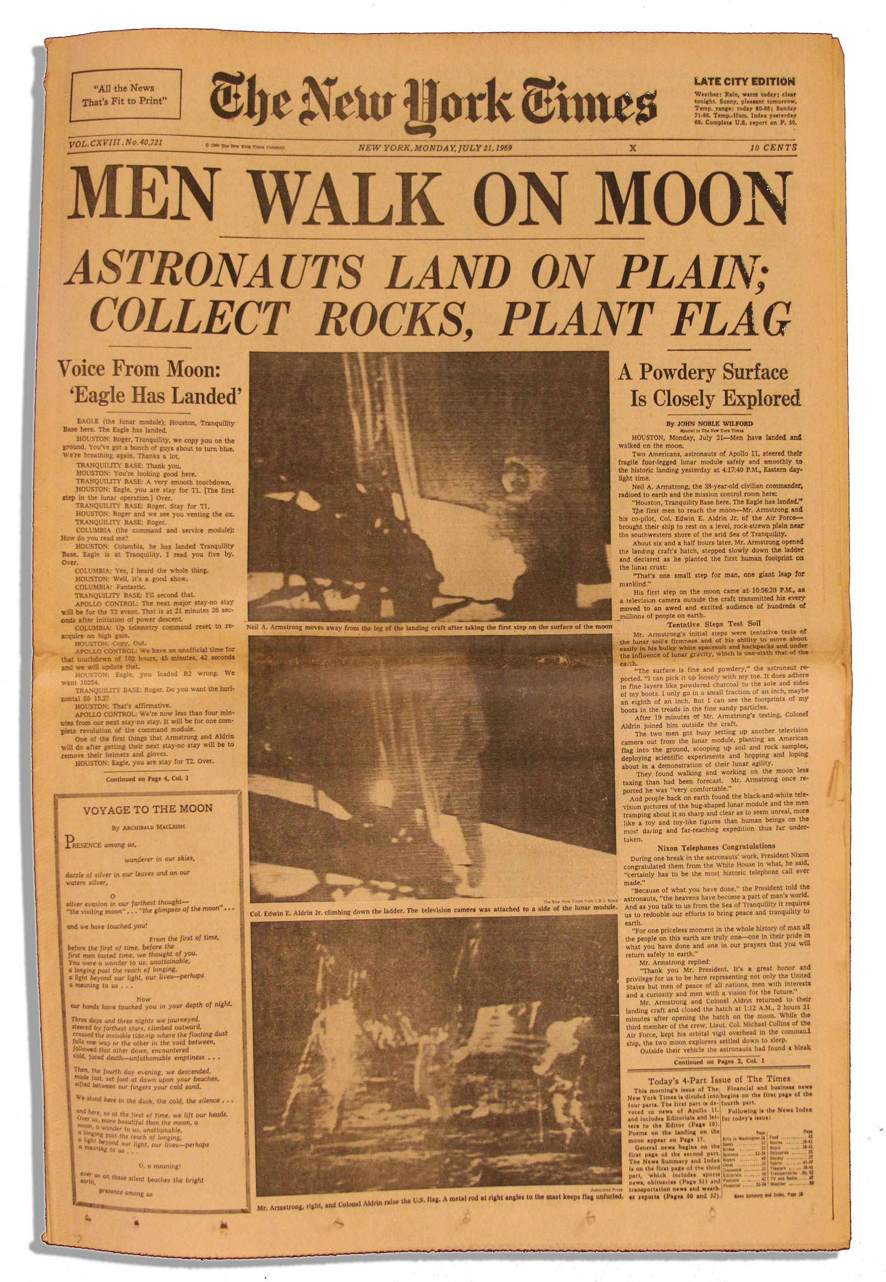 Lot Detail - 21 July 1969 New York Times Newspaper ...