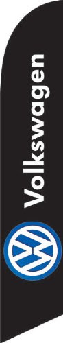 Volkswagen Black w/ White Letters 12-foot SUPER Swooper Feather Flag With Heavy-Duty 15-foot Pole and Ground Spike