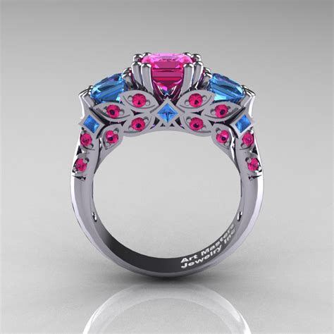 Half eternity zanais swiss blue topaz band with diamond in 14k white gold. Classic 14K White Gold Three Stone Princess Pink Sapphire