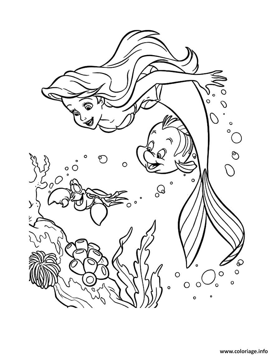 Coloriage La Petite Sirene Ariel En Fond Marin Dessin   Imprimer