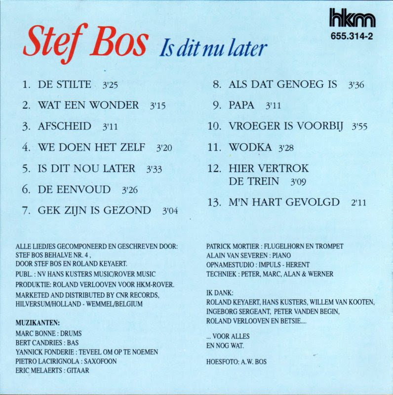 Cd Album Stef Bos Is Dit Nu Later Hkm Netherlands