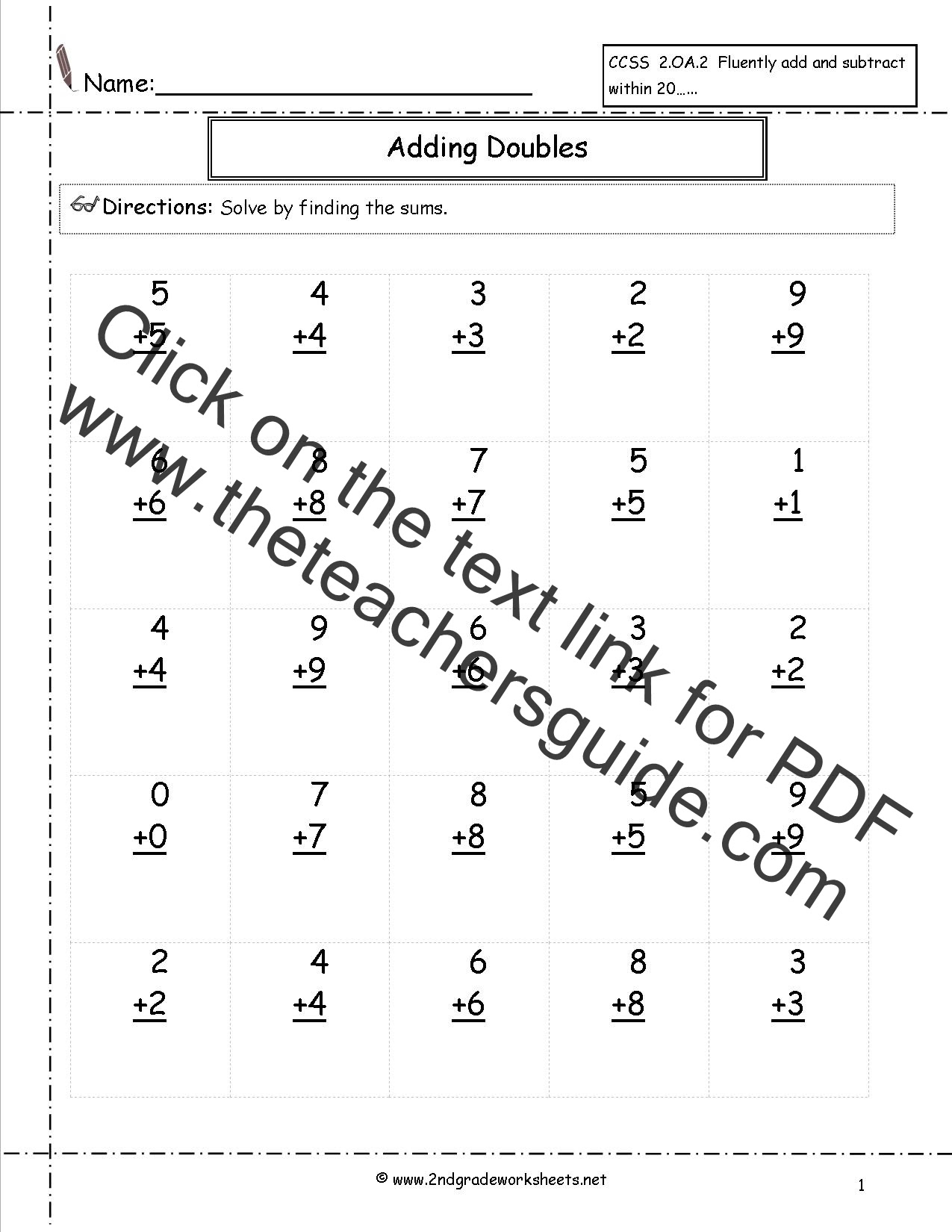Free Single Digit Addition Worksheets
