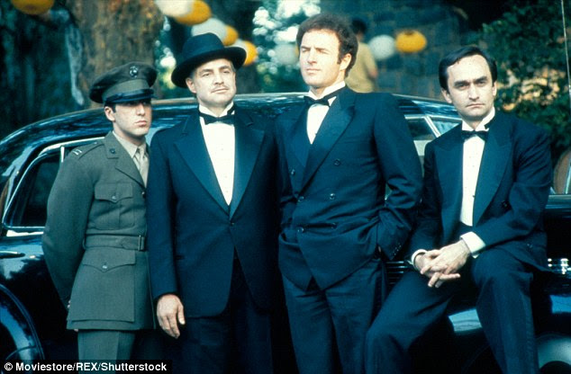 Iconic: Al Pacino, Marlon Brando, Caan,  and John Cazale pictured together from left to right on set of the Oscar-winning film The Godfather