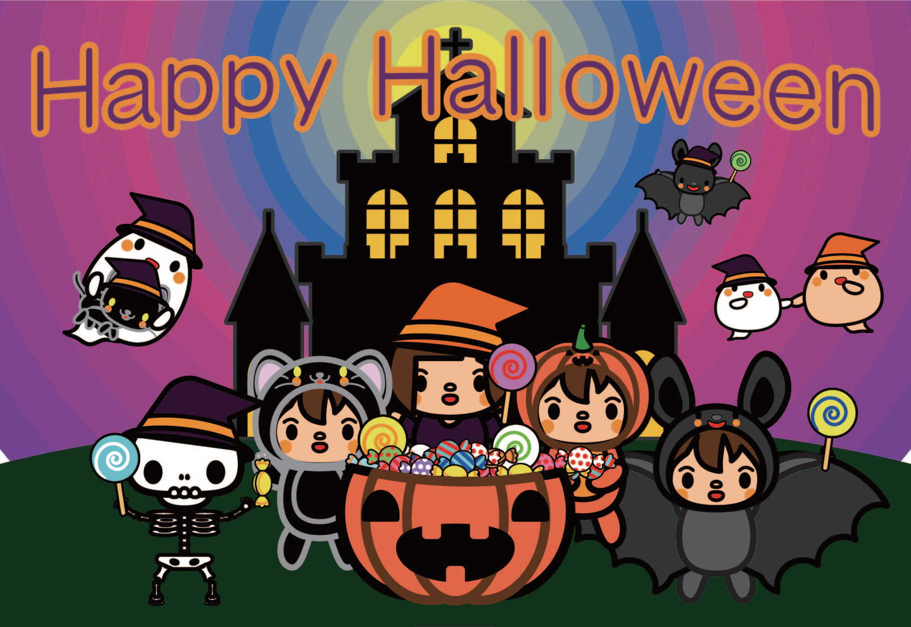 かわいいハッピーハロウィン メッセージカード2の無料イラスト 商用フリー オイデ43