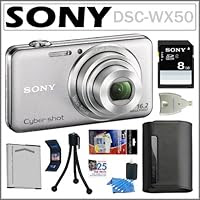 Sony Cyber-shot DSC-WX50 16.2MP Digital Camera with 5x Optical Zoom and 2.7-inch LCD in Silver + Sony 8GB SDHC + Sony Case + Replacement Battery + Accessory Kit