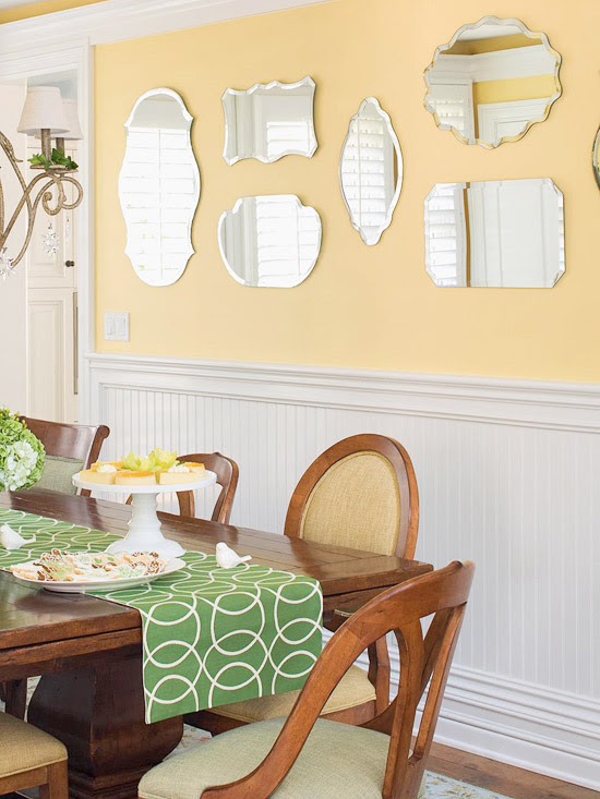 Green and yellow dining room