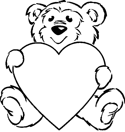 Free printable Valentine coloring pages of bear with space for kids writing.