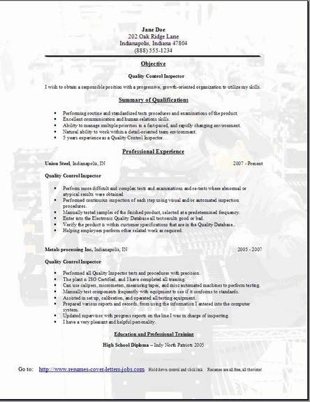 Resume Format Resume Format For Quality Control