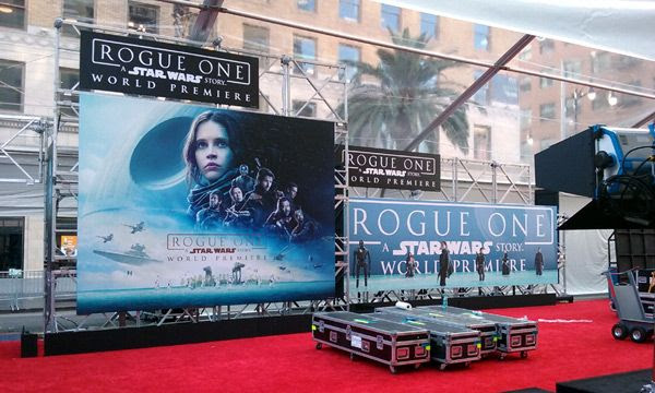The red carpet tent for the ROGUE ONE: A STAR WARS STORY premiere continues to undergo preparations on Hollywood Boulevard...on December 8, 2016.