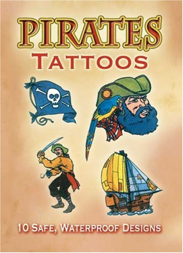 Pirates Tattoos (Temporary Tattoos). Ten full-color images depict maritime 