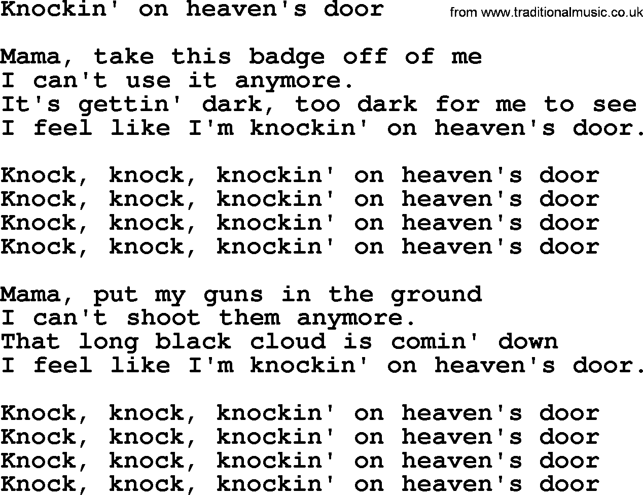 Bruce Springsteen Song Knockin On Heaven S Door Lyrics