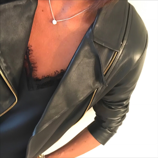 my midlife fashion, baukjen everyday leather biker jacket, marks and spencer lace trim camisole, uterque mock croc cross body bag, quilted leather ballet pumps, marks and spencer ditsy ruffle maxi skirt