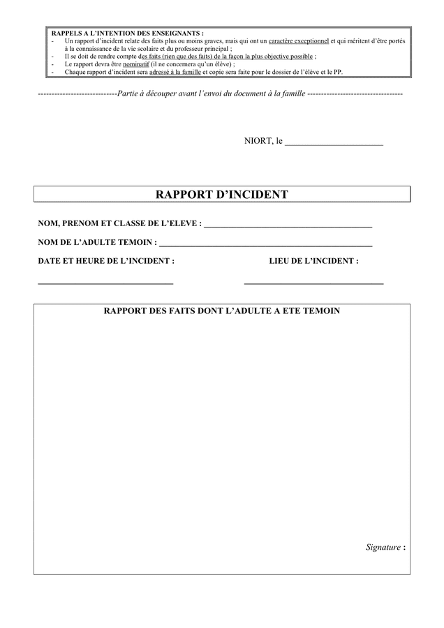Modelé de rapport d'incident - DOC, PDF - page 1 sur 2