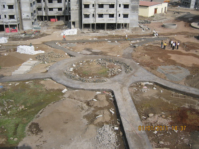 Vastushodh's Anandgram Yavat on 1st January 2011 - Construction progress report of the 'CRISIL Pune 5 Star' Rated Affordable Real Estate Project of 1 Room Kitchen, 1 BHK, 2 BHK Flats on Pune Solapur Highway