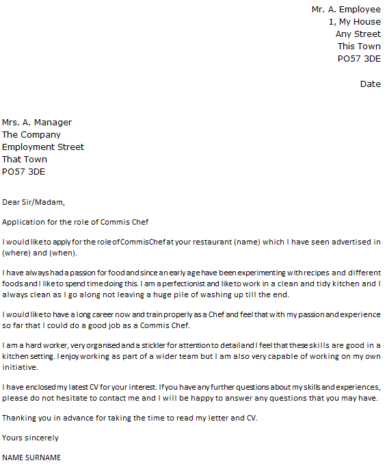 Commis Chef Cover Letter Example - icover.org.uk