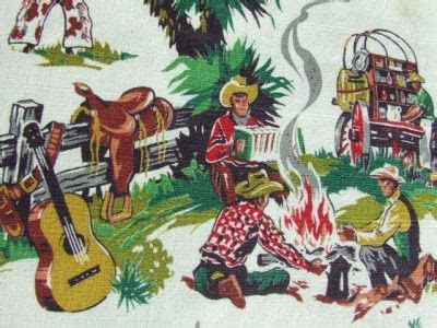 cowboy print cotton fabric details  vintage