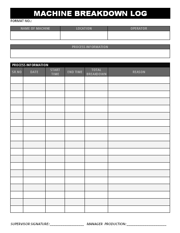Machine Breakdown Log format | Samples | Word Document ...