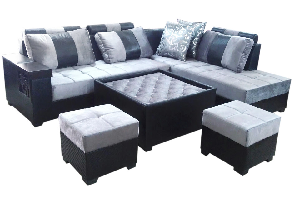 Lambert L Shape Sofa Set, Center Table And 2 Puffy – Dream Furniture