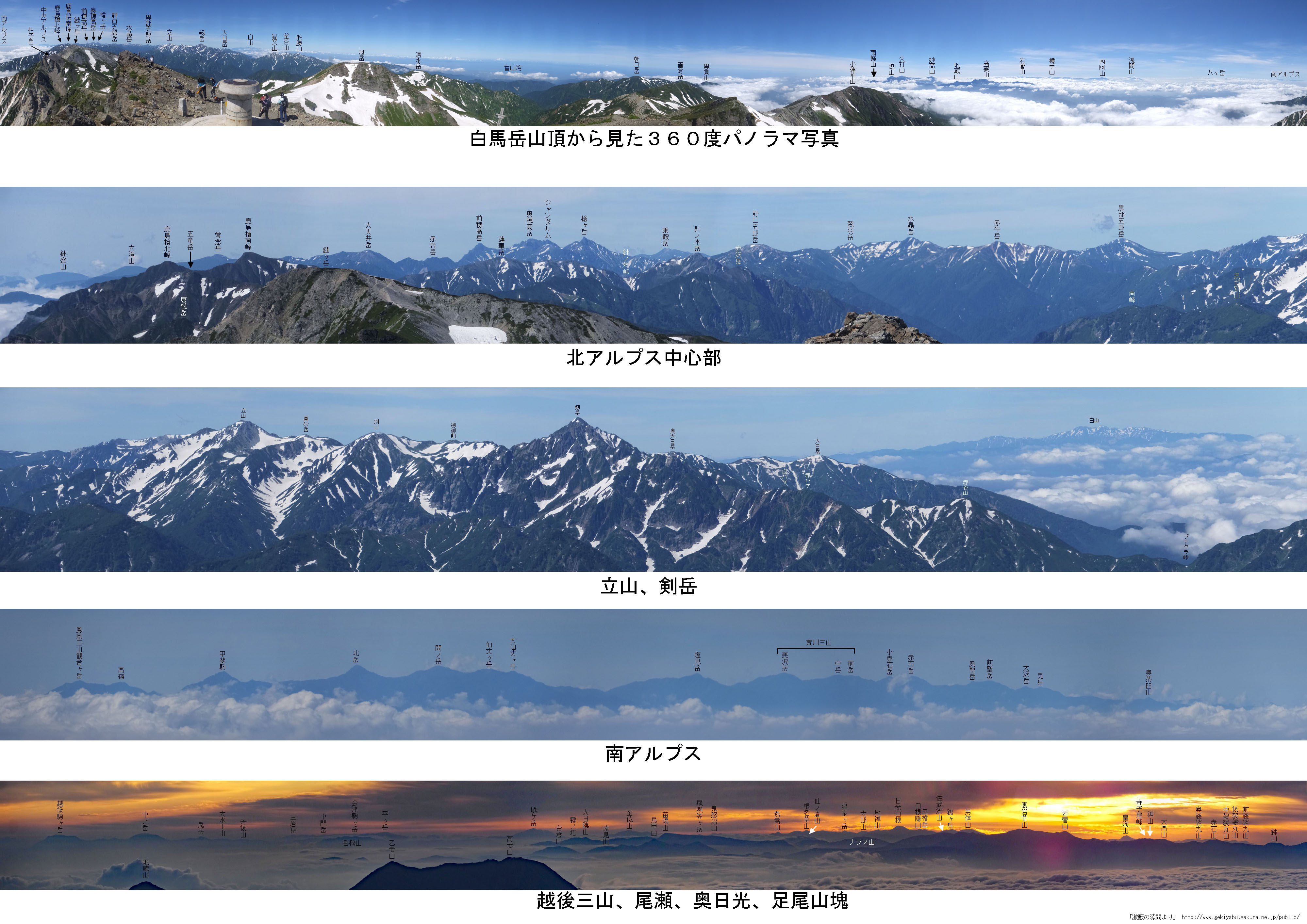 北アルプスの山頂からの展望写真
