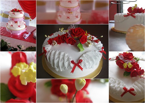  2 tiers red & white wedding cakes 