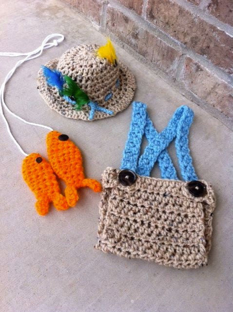 Handmade, Crochet newborn fishing outfit, Fly fishing hat, Photo prop 