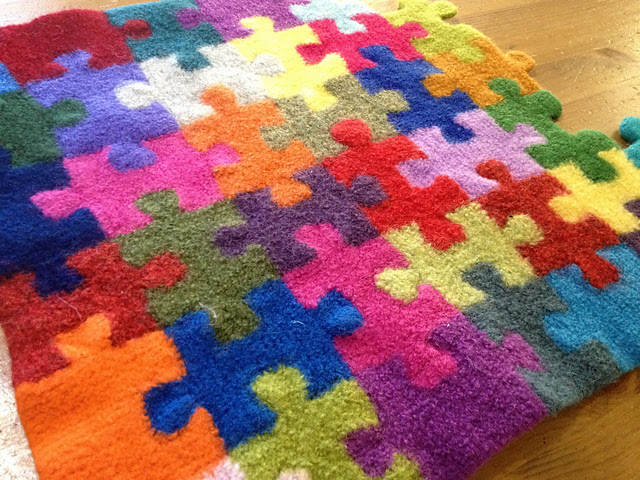 Megan Ellinger, knitting, blanket, felted, puzzle