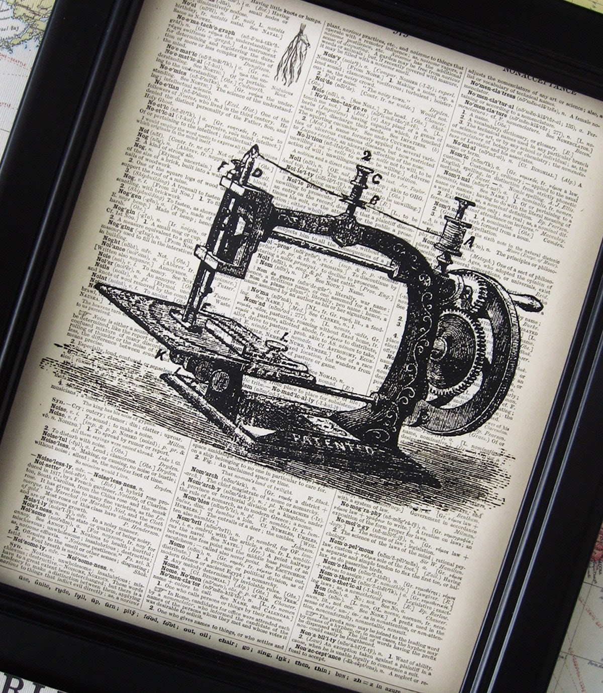 FREE Shipping Antique Sewing Machine Illustration on Vintage Dictionary Art Print - 8 x 10