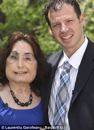 Miracle worker: Ms Culp shares a hug with face transplant surgeon Dr Chad Gordon after her transplant operation in 2008, left, and again with him in May this year, right