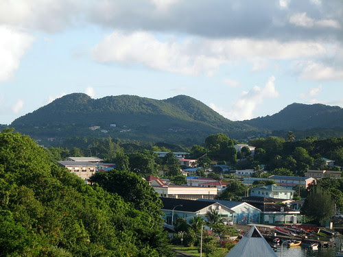 A picture from the balcony of our cabin showing Castries in St. Lucia.