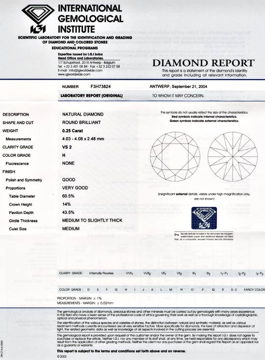 Foto 9, 1A-Diamant, IGI!!, Brillant 0,25ct Wesselton-H VS2 Shop, D5499