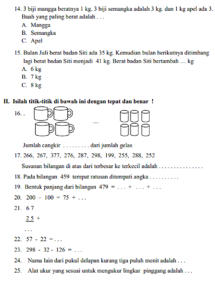 Kumpulan Soal Pelajaran Matematika Kelas  Kumpulan Soal Pelajaran Matematika Kelas 2 SD/MI Semester 1 Dan 2 KunciJawaban
