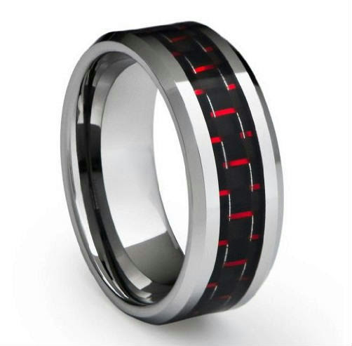 ... Carbide Red and Black Carbon Fiber Inlay Menwomen's Wedding Band Ring