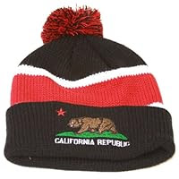Winter Cuff Beanie w/ Pom - California Republic - Black Red