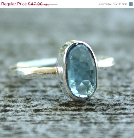 SALE London Blue Topaz Ring - ORGANIC SHAPE - Sterling Silver, Stacking Ring - OhKuol