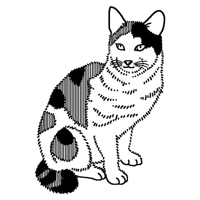 ミケネコ 三毛猫1 白黒 ネコ 猫 の仲間 動物の無料イラスト素材