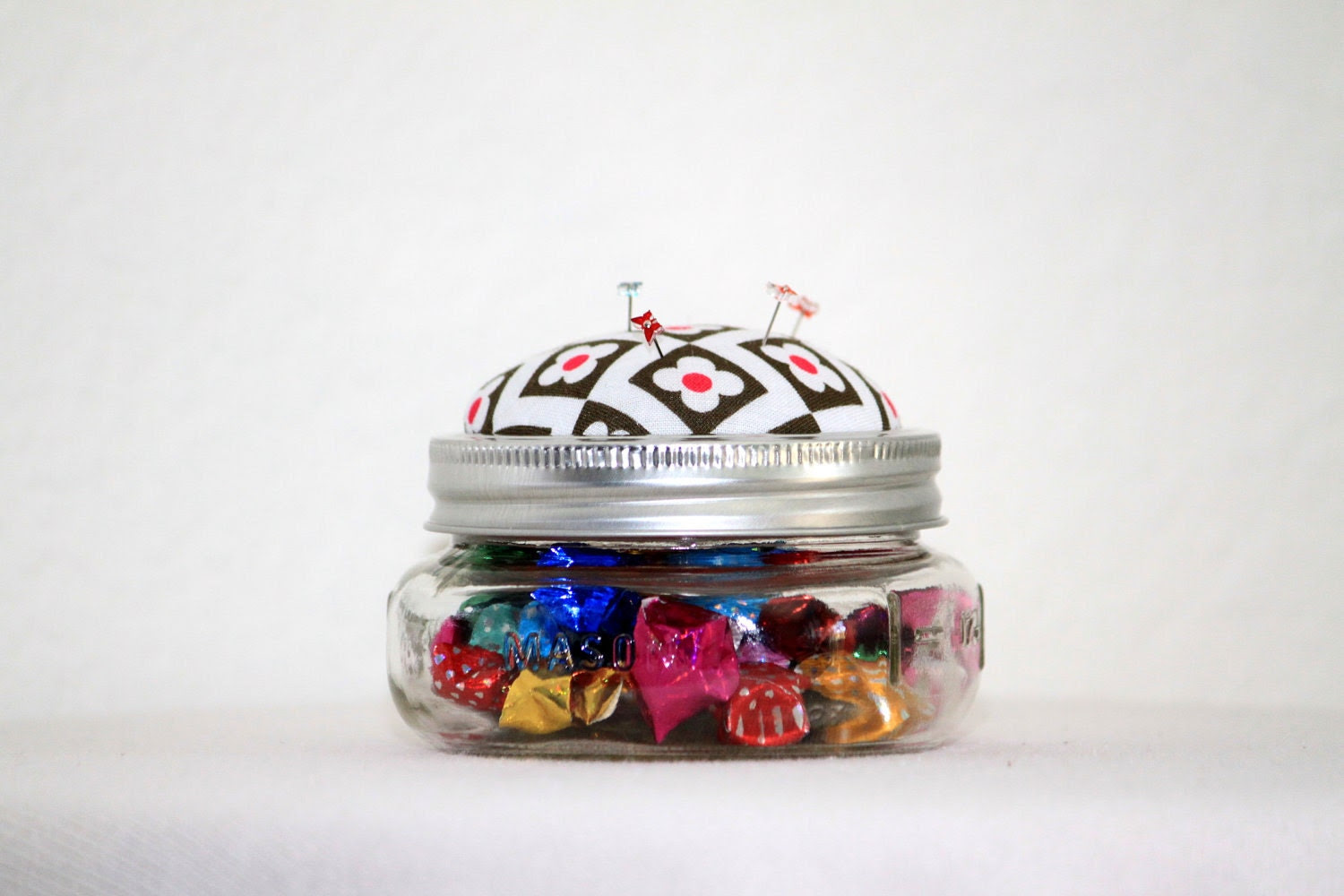 Capacious Pin Cushion with Handmade Custom Pins OOAK- Squares