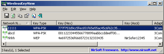  WirelessKeyView v1.10 - Recover lost wireless network key