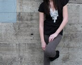 Minimalist street style tunic- smoke black jersey with off white lace, minimal geometric urban - medium - Minxshop