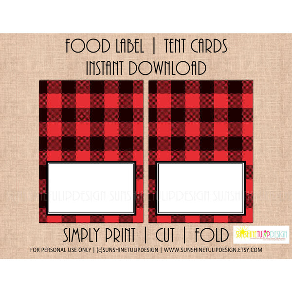 printable buffalo plaid food label tent cards christmas