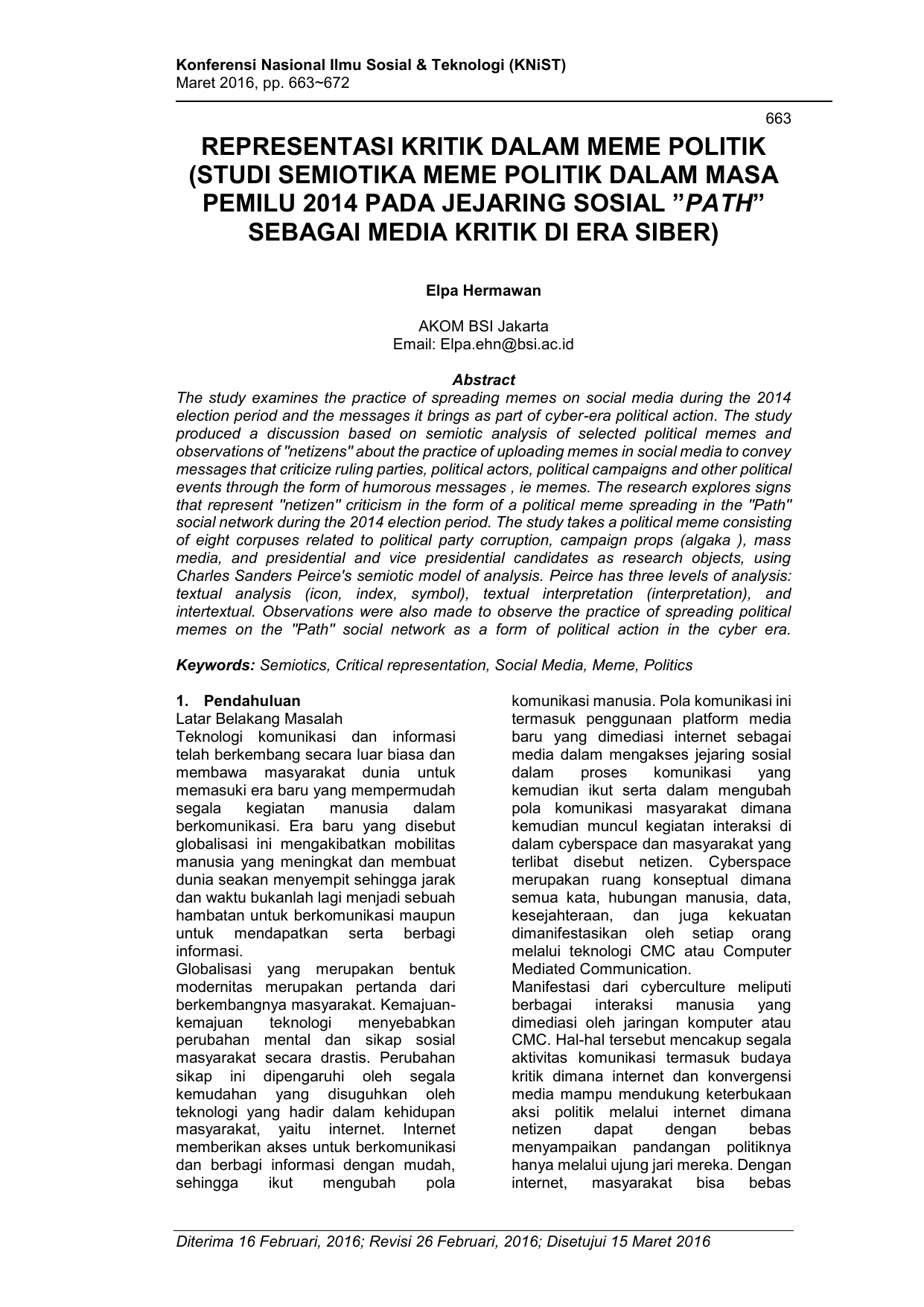 Representasi Kritik Dalam Meme Politik Studi Seminar