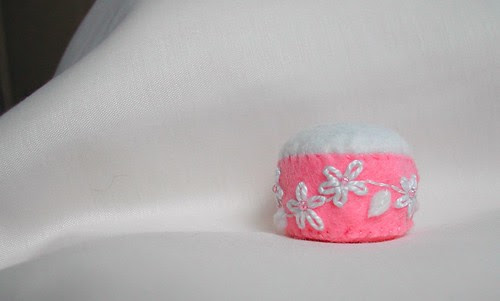 Pink and White Bottlecap Pincushion