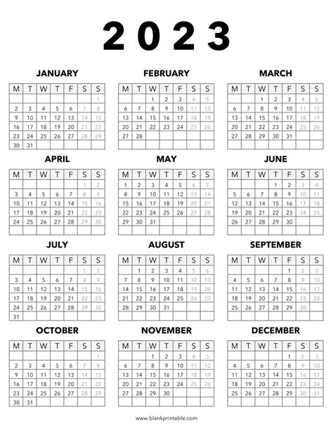  2023 monthly calendar monday start free printable pdf