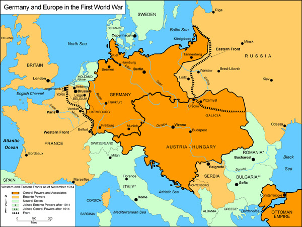 world war one map of europe