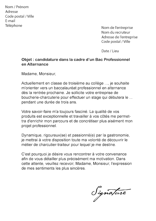 Lettre De Motivation Bac Pro En Alternance Modele De Lettre