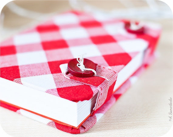 White and red plaid handmade notebook - Christmas in July